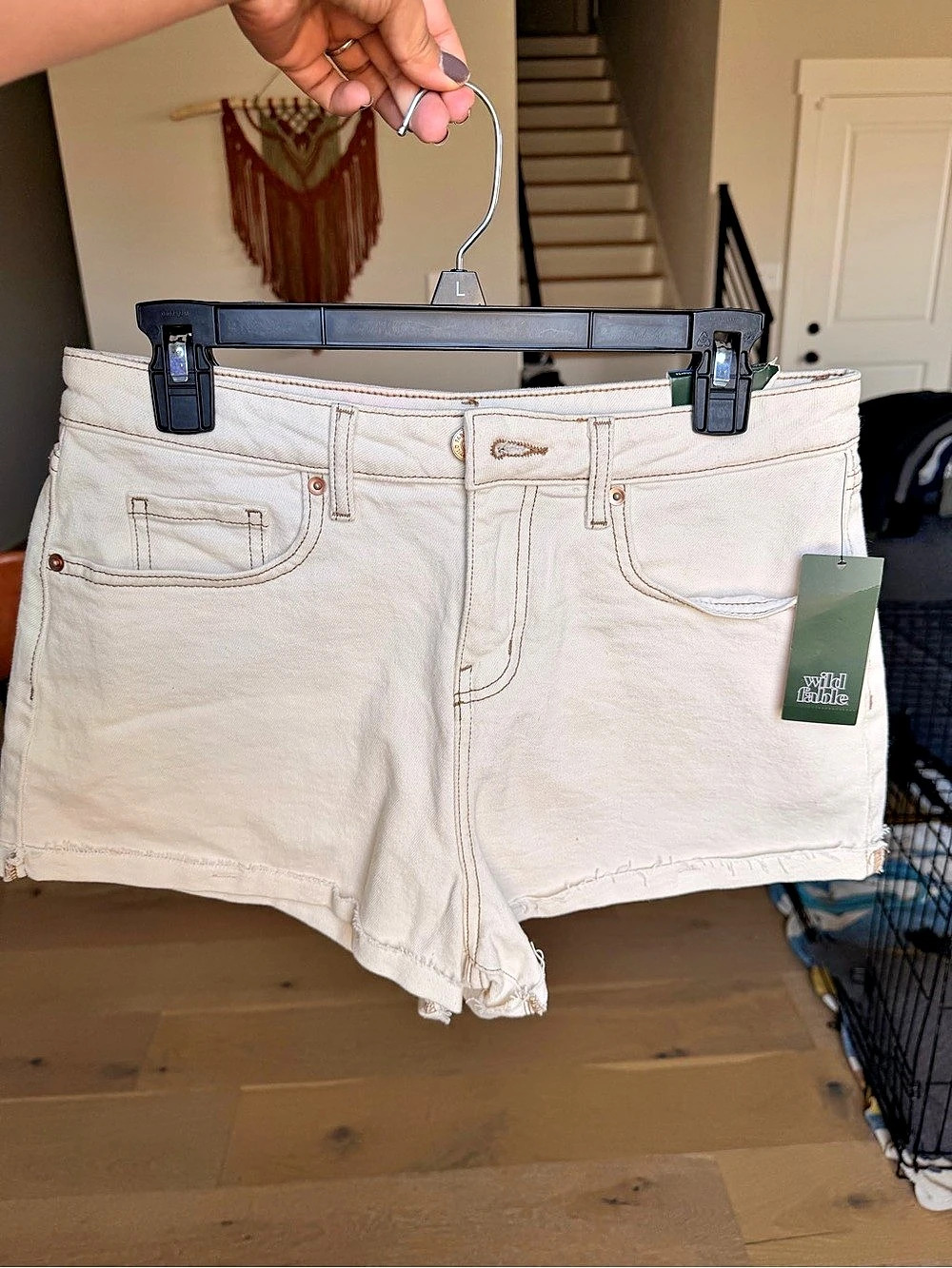 NWT High-Rise Rolled Cuff Cream Denim Shorts Size 8